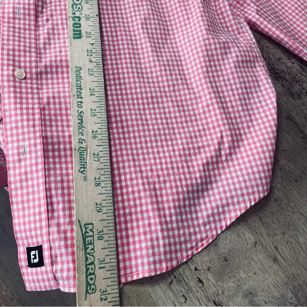 FootJoy Shirt Men Large Pink White Check Button Up Casual Preppy Dadcore Classic - Picture 7 of 8